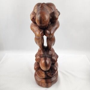 Two Weeping Buddha Wood Orang Malu Shy Man Carved Sculpture 12 x 4 In. Art